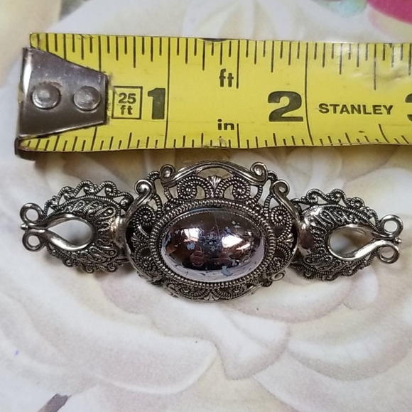 Vintage Mid Century Antiqued Silver Tone Metal Brooch Pin - Picture 8 of 11